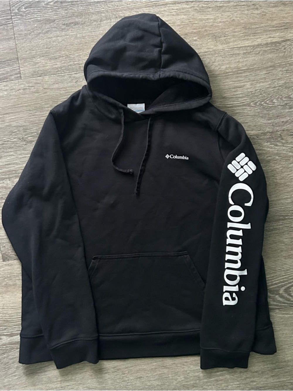 Columbia Black Hoodie with White Sleeve Logo